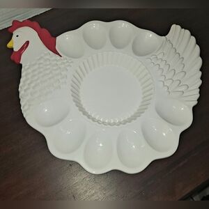 Farmhouse White Hen Chicken-Shaped Egg Serving Tray Vintage Cottage Telaflora